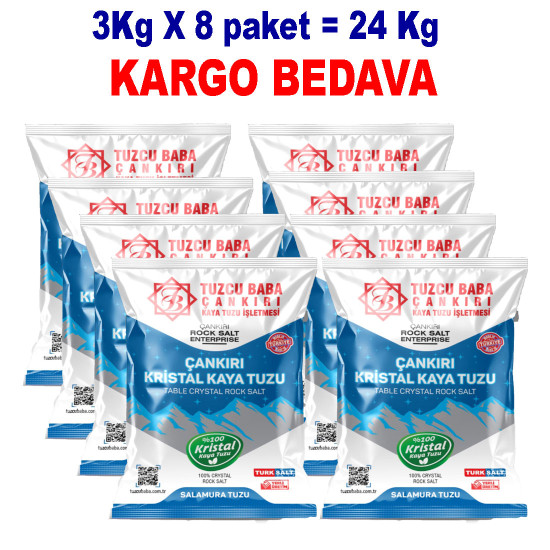 24kg GRANÜL Çankırı Kristal Kaya Tuzu 84 Mineralli sole 8X3KG 24kg GRANÜL Çankırı Kristal Kaya Tuzu 84 Mineralli sole 8X3KG