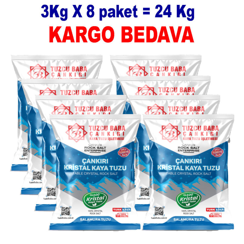 24kg SOFRALIK İNCE Çankırı Kristal Kaya Tuzu 84 mineralli 8X3KG 24kg SOFRALIK İNCE Çankırı Kristal Kaya Tuzu 84 mineralli 8X3KG