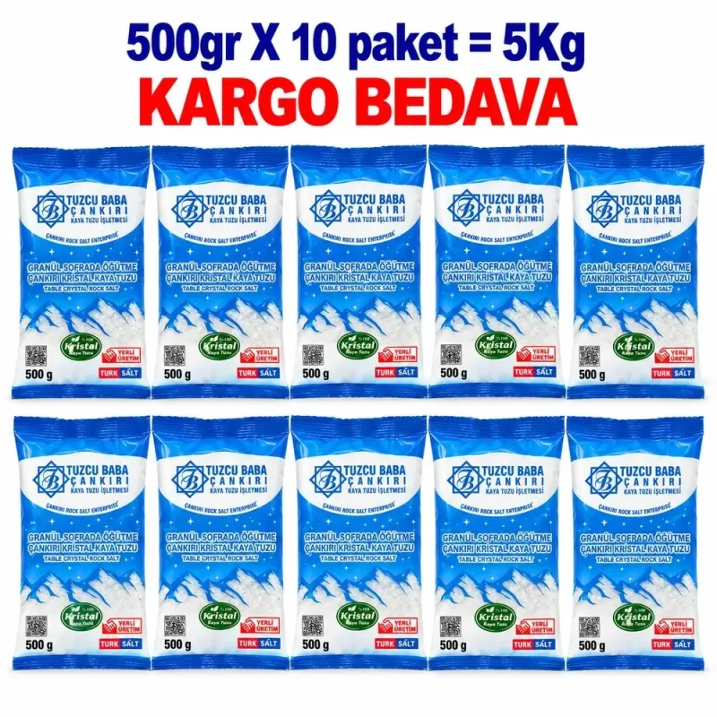 5 Kg Granül İri Çankırı Kristal Kaya Tuzu – 10 × 500 g ürün görseli 5 Kg Granül İri Çankırı Kristal Kaya Tuzu – 10 × 500 g