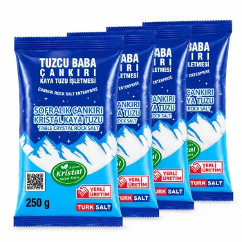 1 Kg Sofralık İnce Çankırı Kristal Kaya Tuzu – 4 × 250 g 1 Kg Sofralık İnce Çankırı Kristal Kaya Tuzu – 4 × 250 g