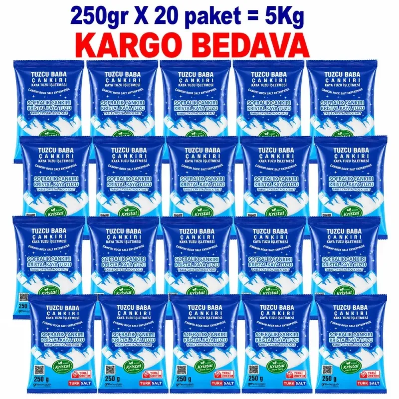 5 Kg Sofralık İnce Çankırı Kristal Kaya Tuzu – 20 × 250 g ürün görseli 5 Kg Sofralık İnce Çankırı Kristal Kaya Tuzu – 20 × 250 g