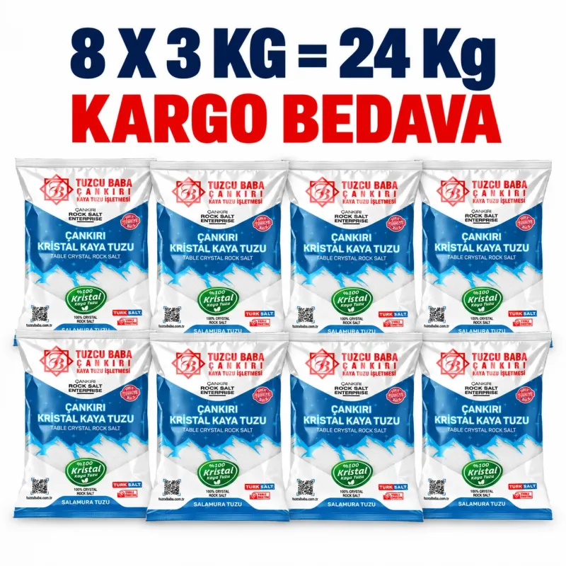 24 Kg Sofralık İnce Çankırı Kristal Kaya Tuzu – 8 × 3 Kg ürün görseli 24 Kg Sofralık İnce Çankırı Kristal Kaya Tuzu – 8 × 3 Kg