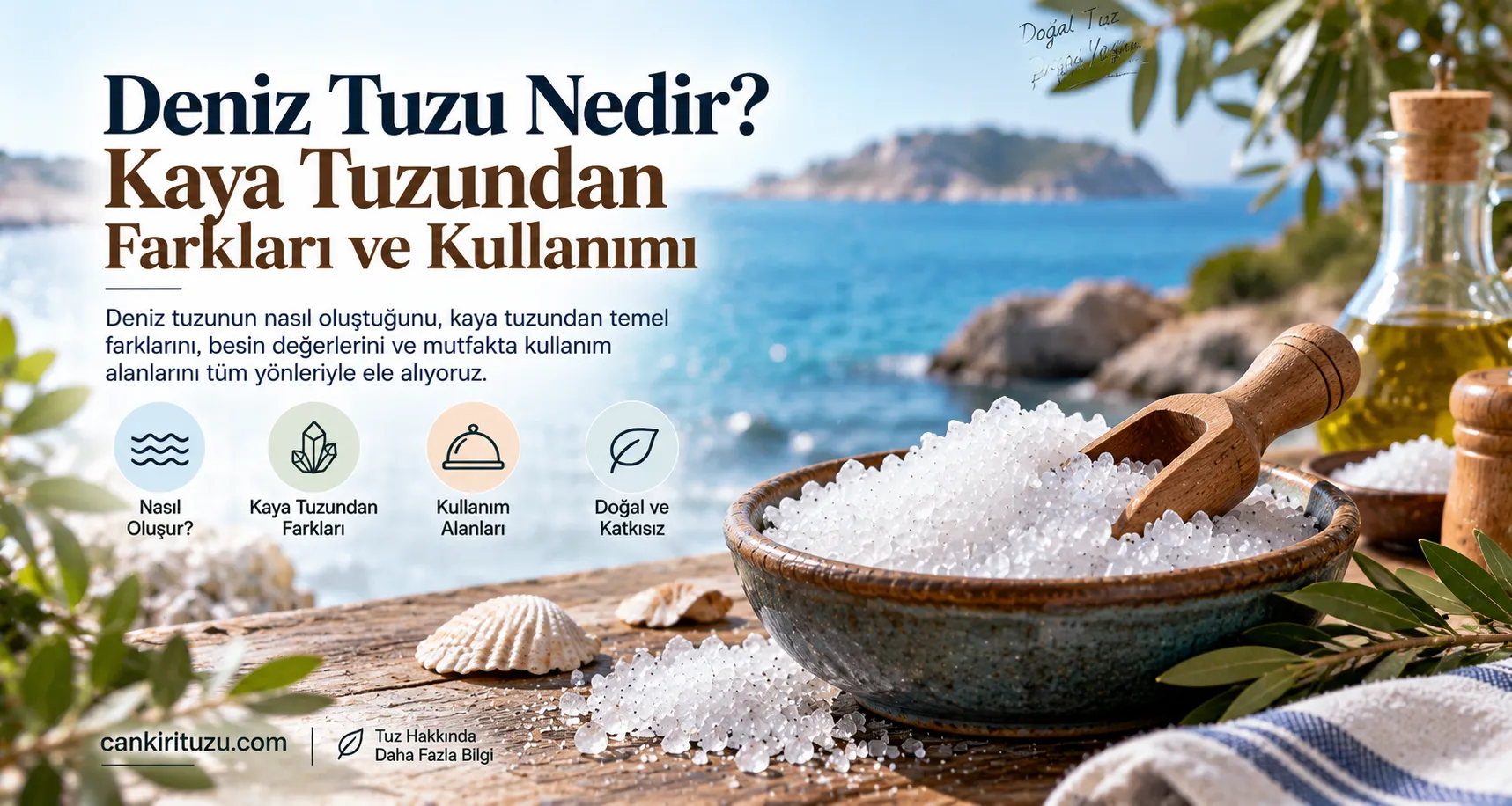 Deniz tuzu ve doğal tuz kristalleri